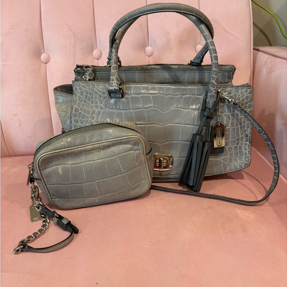 Coach Gray Satchel Set with Crocodile Texture